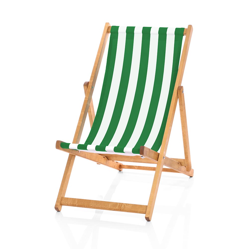 Hardwood Deckchair - Green Nautical Striped