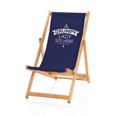 Grumpy Lady Sits Here Deckchair navy blue