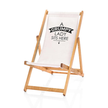 Grumpy Lady Sits Here Deckchair in white
