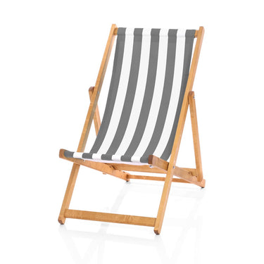 Hardwood Deckchair - Grey Nautical Striped