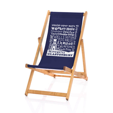 Navy blue deckchair Somerset placenames