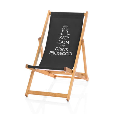 Keep calm drink Prosecco deckchair in black