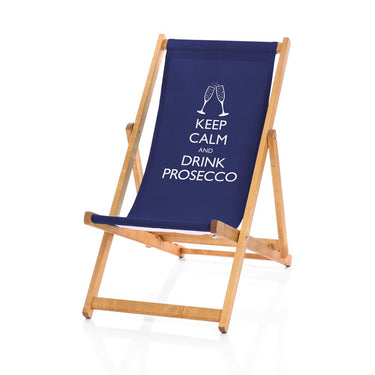 Keep calm drink Prosecco deckchair in navy blue