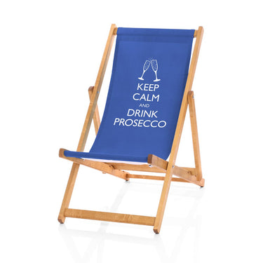 Keep calm drink Prosecco deckchair royal blue