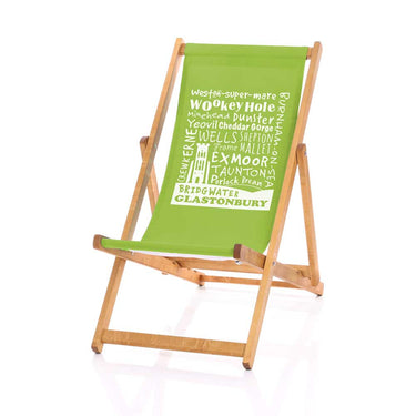 Lime green deckchair Somerset placenames